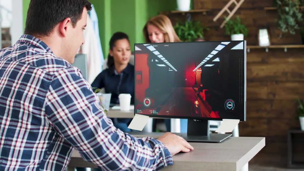 Playing Video Games At Work Stock Video Motion Array