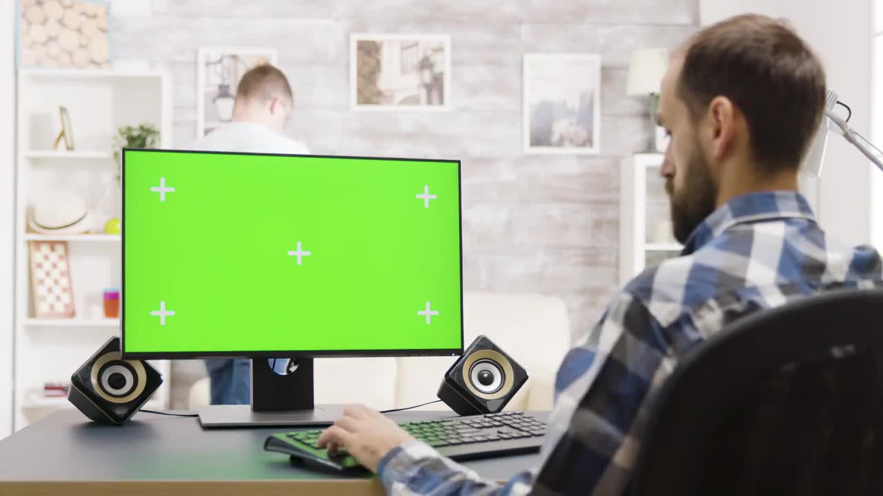 Working On Green Screen PC - Stock Video | Motion Array