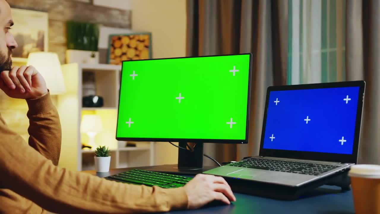 Computers With Green Screens Stock Video Motion Array