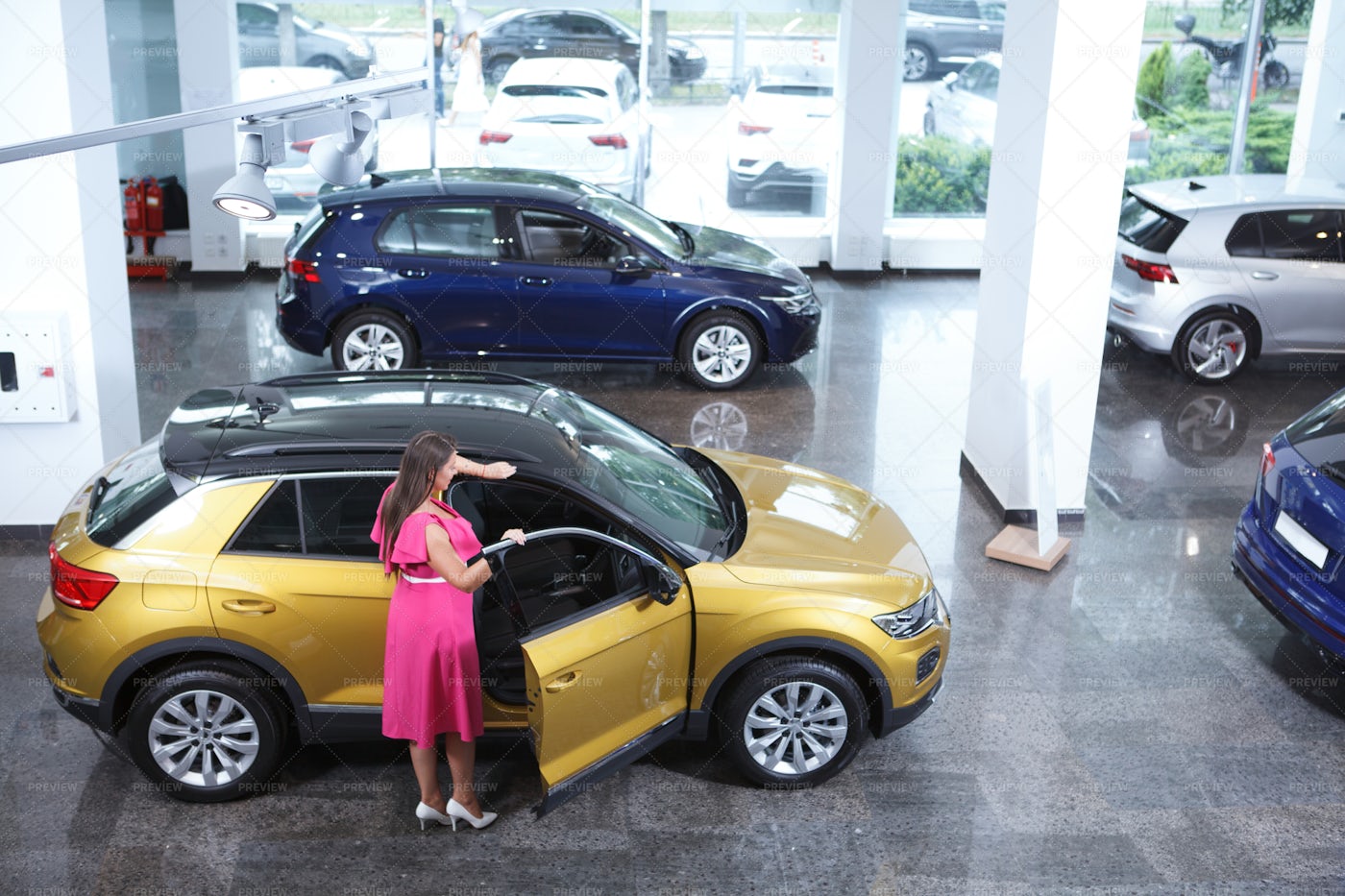 Woman Choosing New Auto: Stock Photos