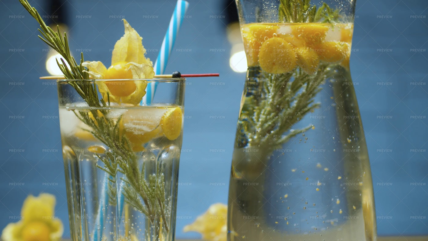 Rosemary And Physalis Cold Drink: Stock Photos