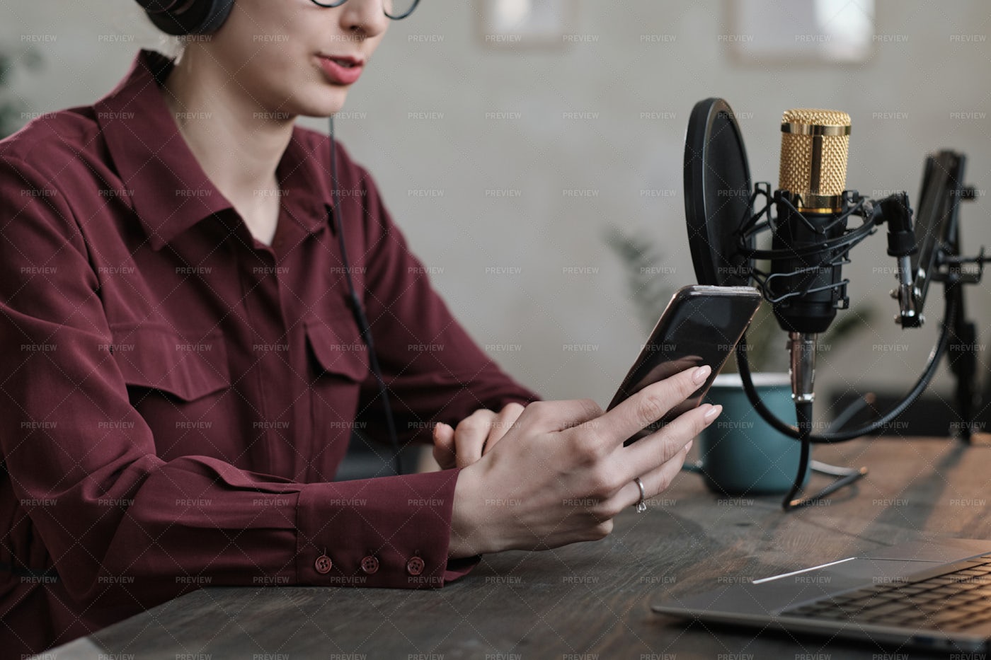 Woman Recording Podcast: Stock Photos