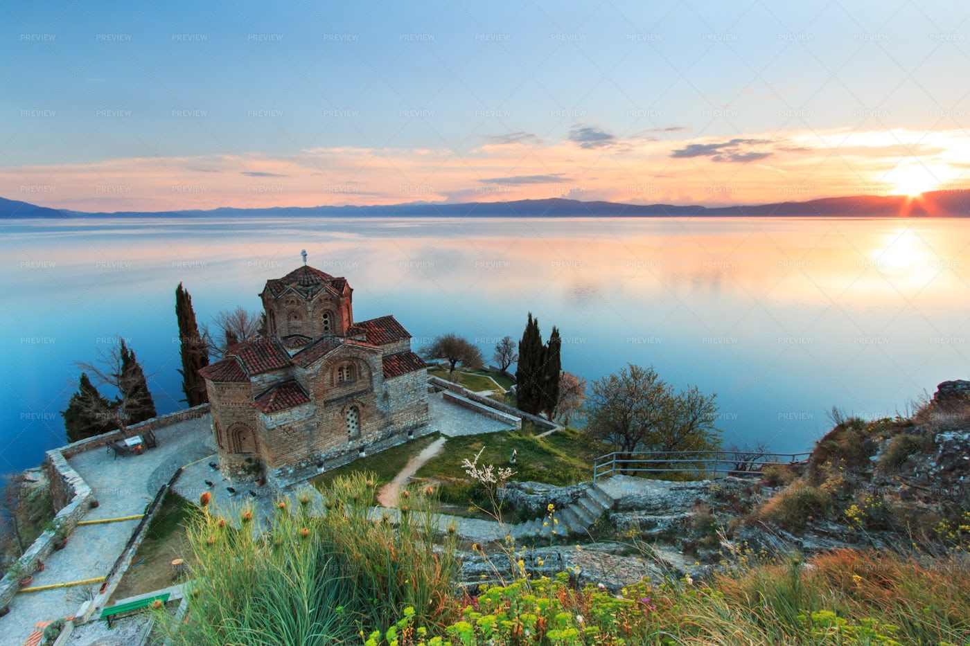 Sunset Over Lake Ohrid: Stock Photos
