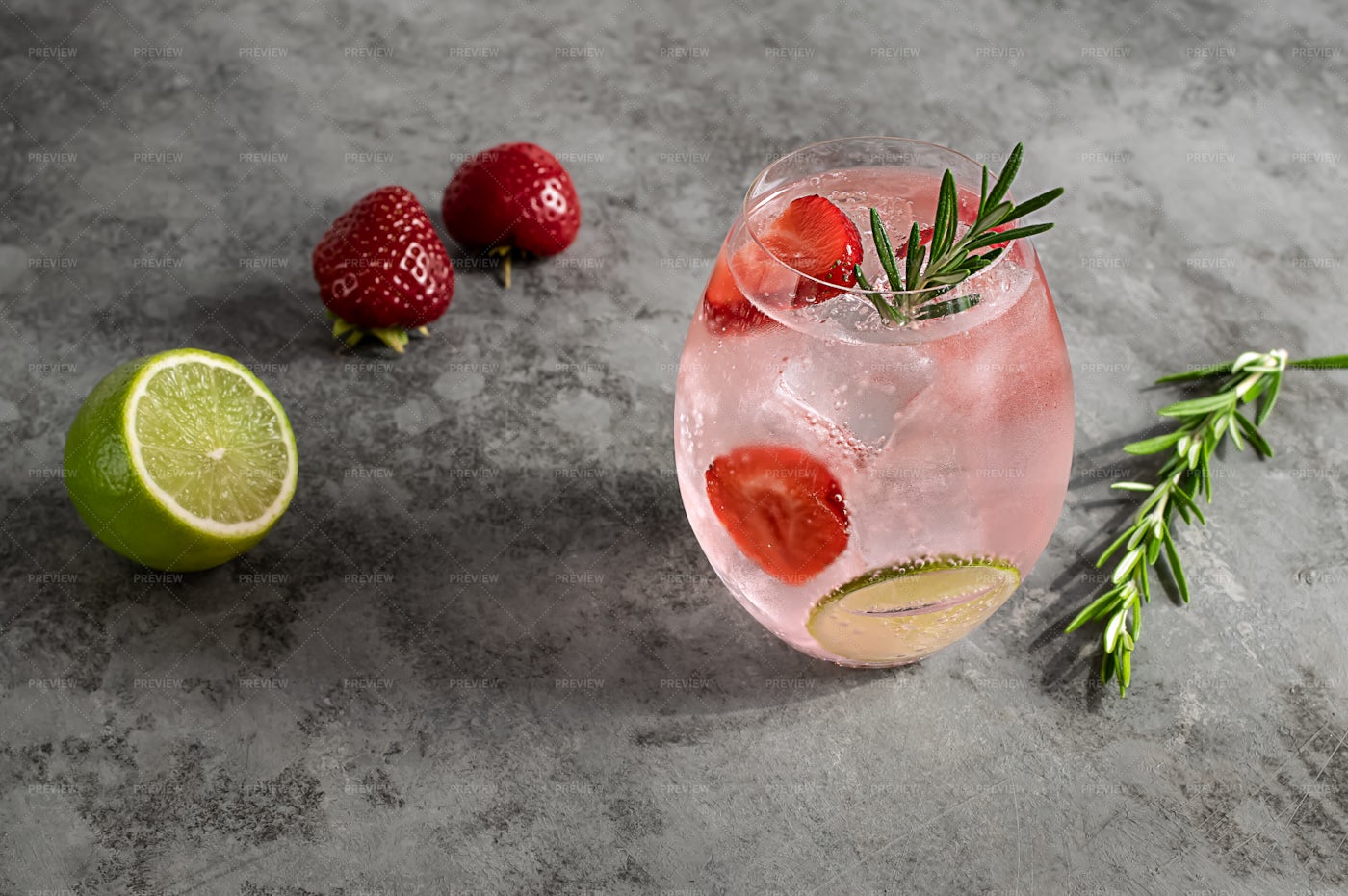 Pink Gin With Rosemary: Stock Photos
