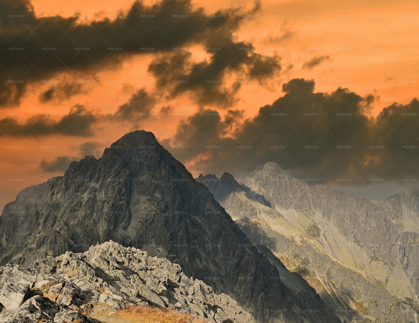 Mountain Ridge In Sunset: Stock Photos