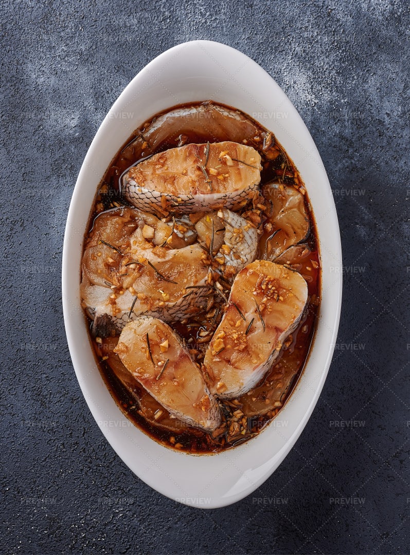 Baked Sea Fish In Marinade: Stock Photos