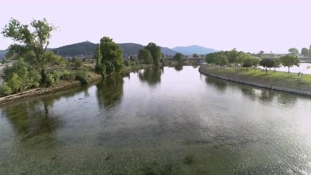 Aerial Shot Of Wide River: Stock Video