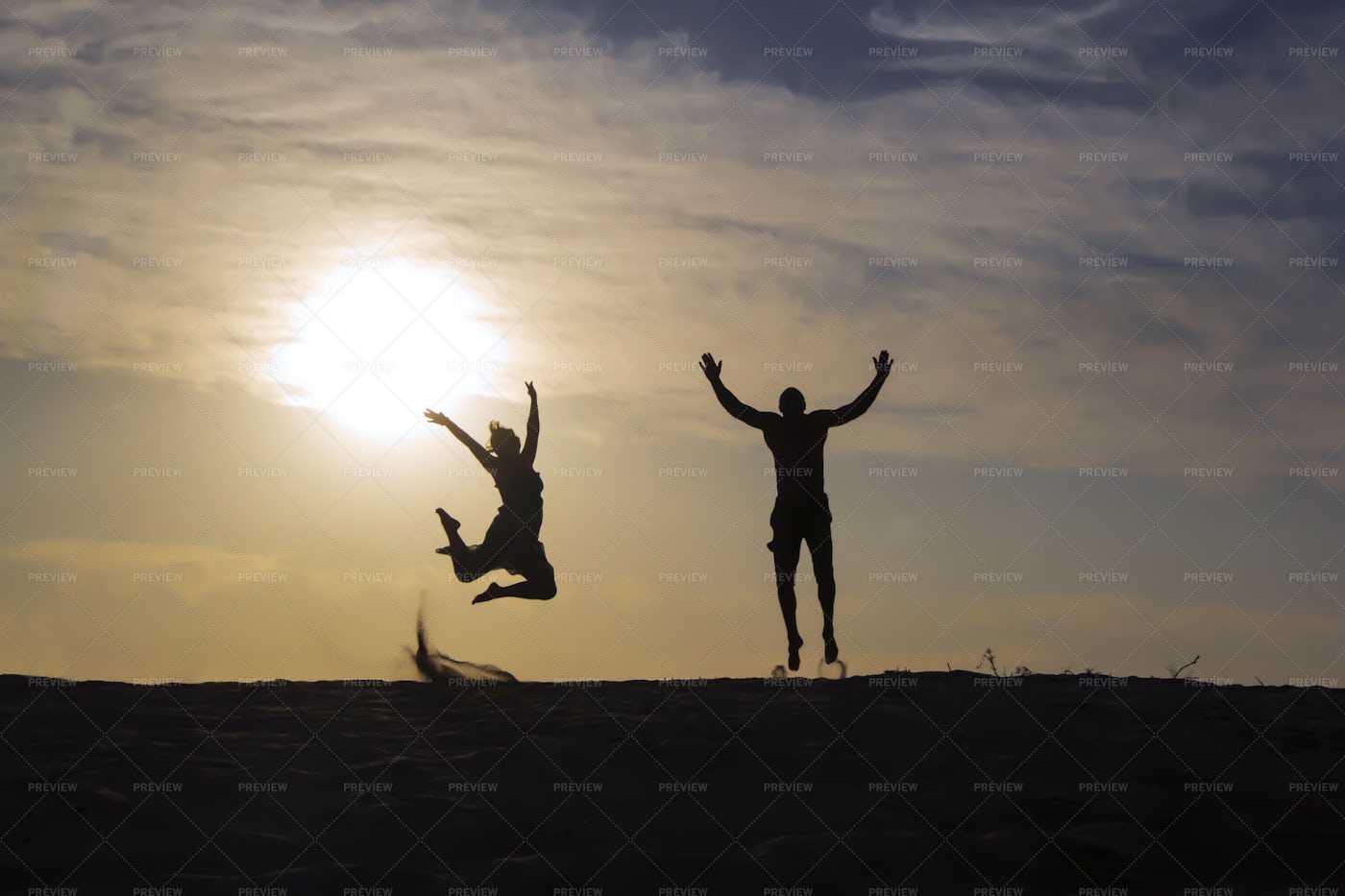 Silhouette Of Happy People: Stock Photos