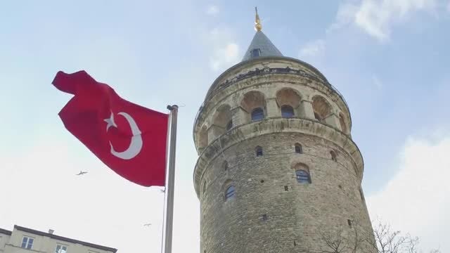 Turkish Flag And Galata Tower: Stock Video