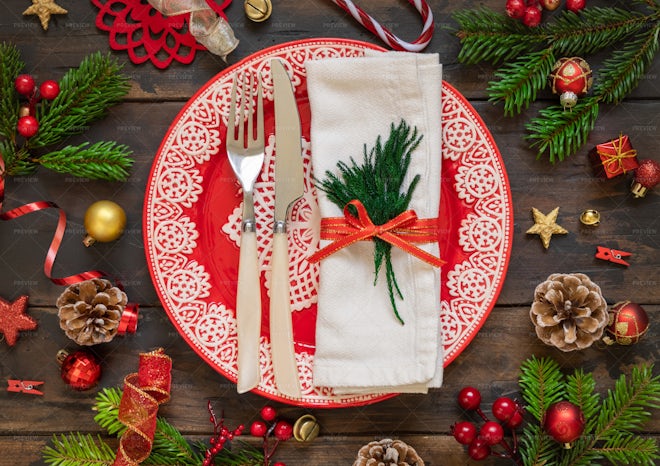 Red Festive Table Setting - Stock Photos | Motion Array