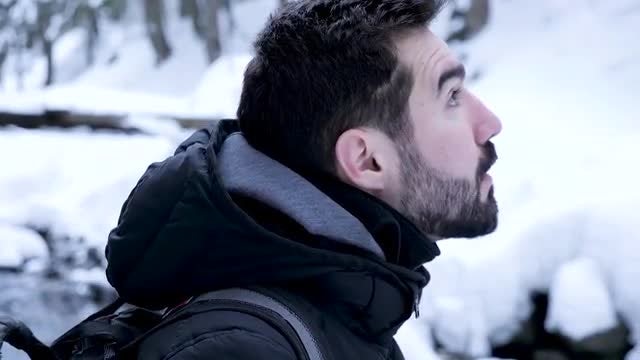 Looking Around The Snowy Mountain: Stock Video
