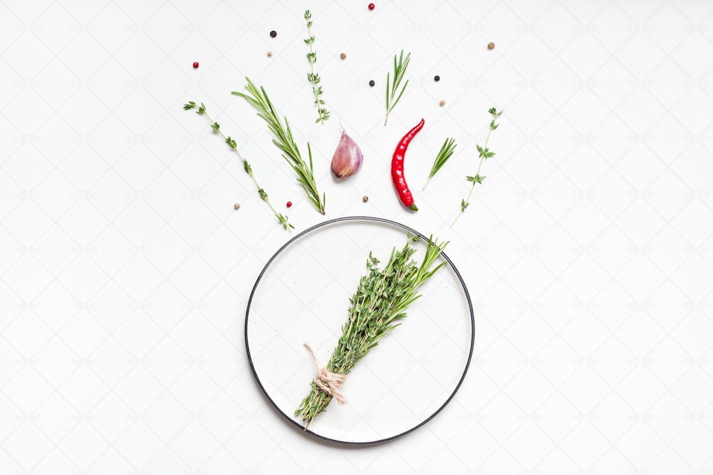 Plate With Herbs And Spices: Stock Photos