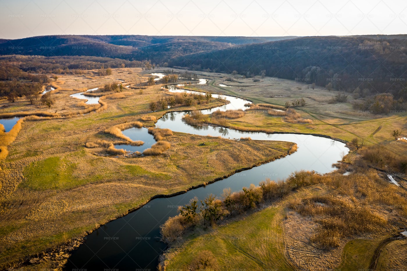 Spring Valley With A River: Stock Photos