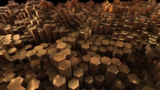 Gold Hexagons Undulating Surface: Stock Motion Graphics
