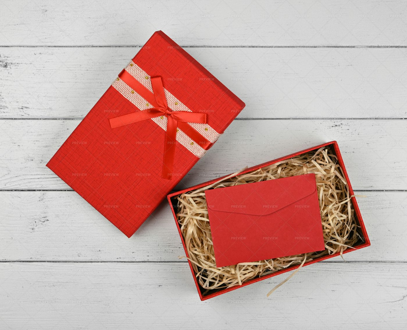 Red Gift Box With Envelope - Stock Photos | Motion Array