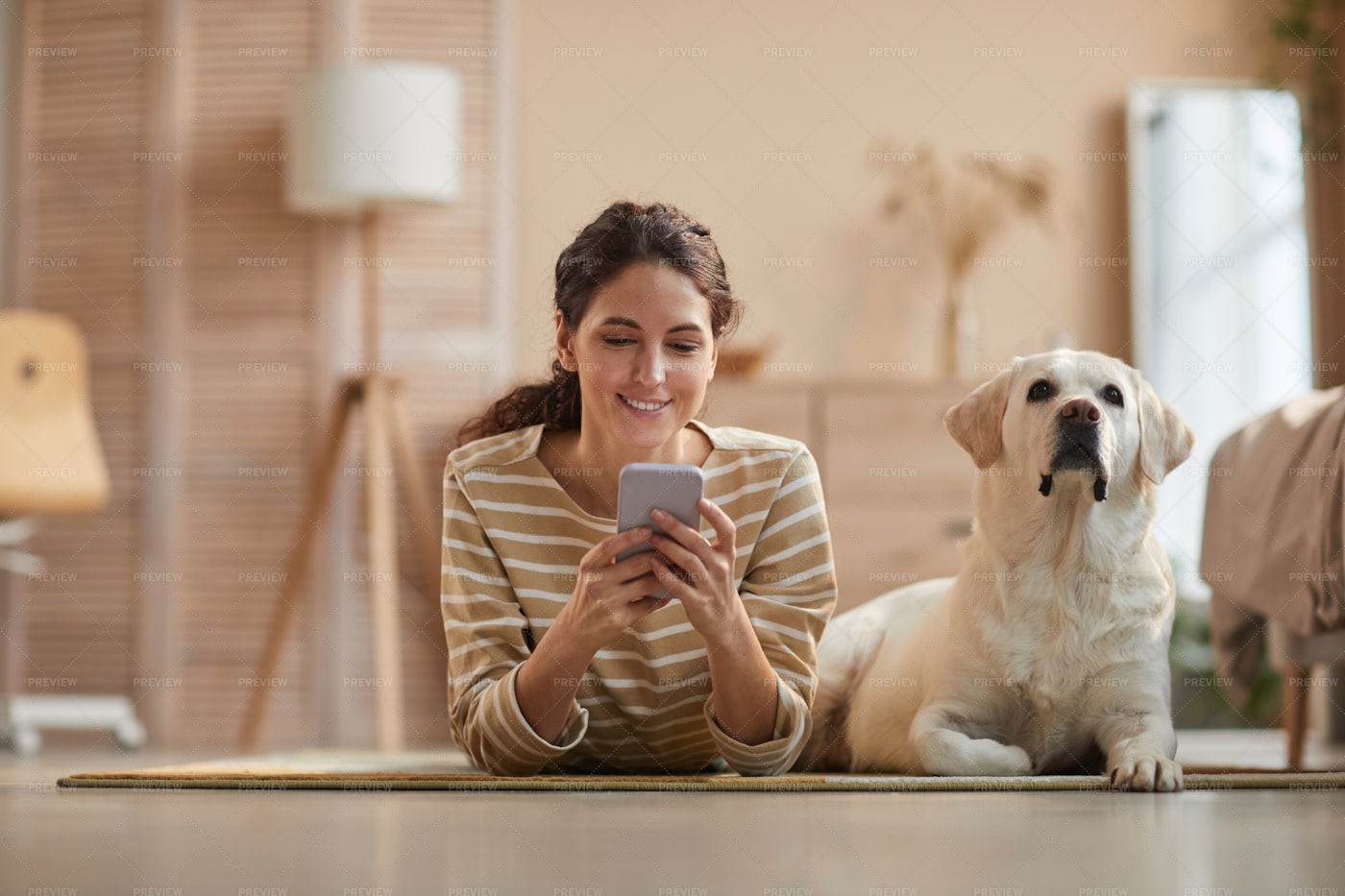 Texting Next To Dog: Stock Photos