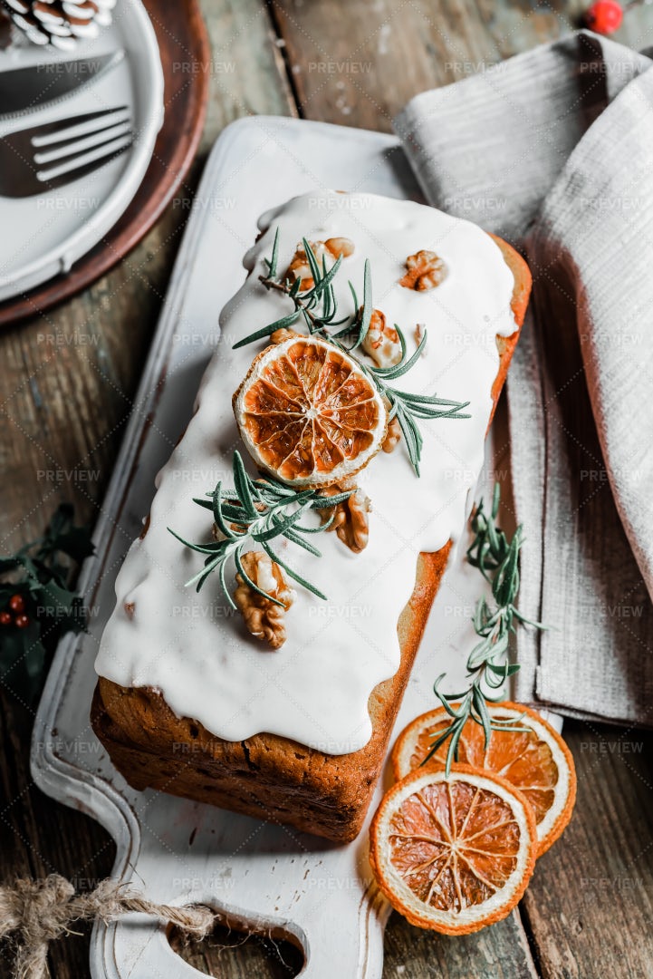 Fruit Cake Dusted With Icing: Stock Photos