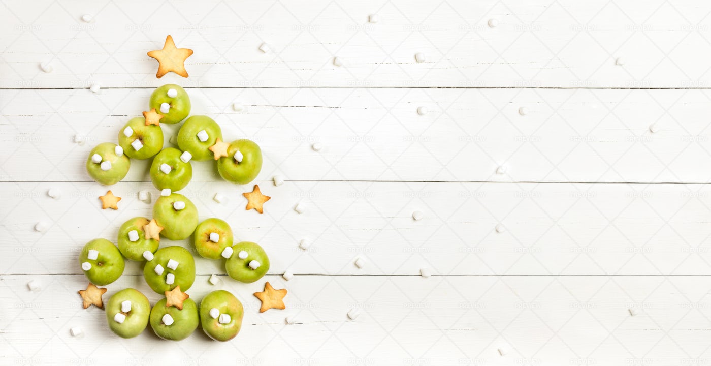Edible Christmas Tree Of Green Apples: Stock Photos