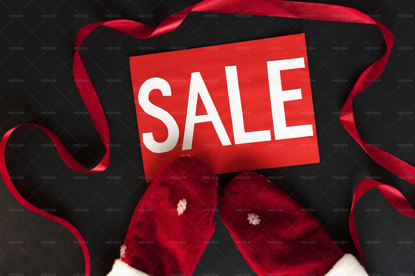 Red Mittens And Sale Sign: Stock Photos