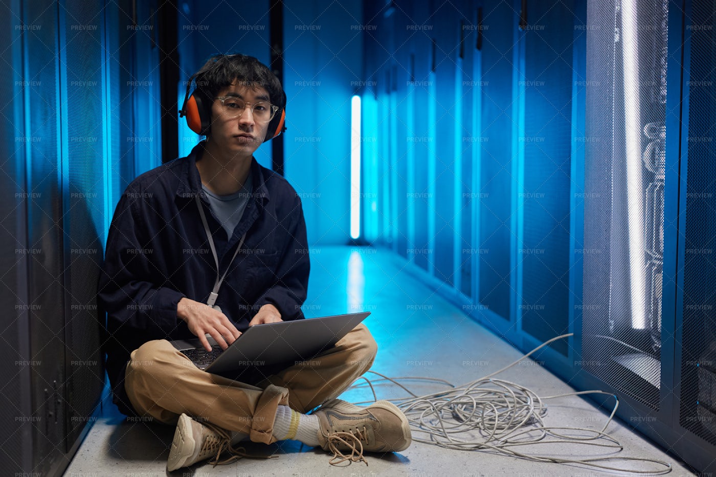 Network Engineer In The Server Room: Stock Photos