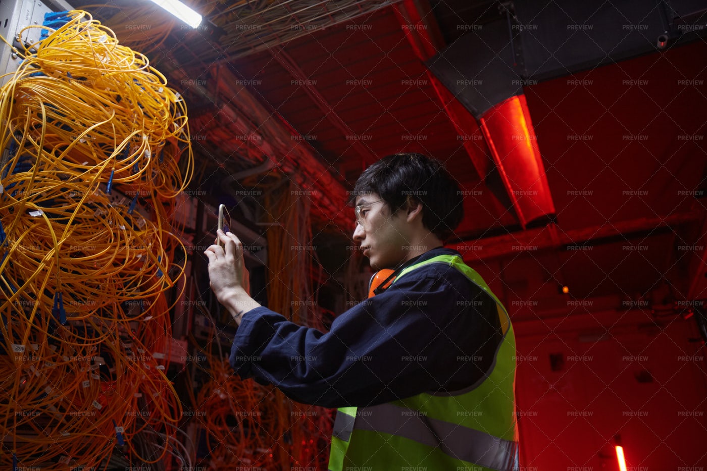 Inspecting The Server Cables: Stock Photos