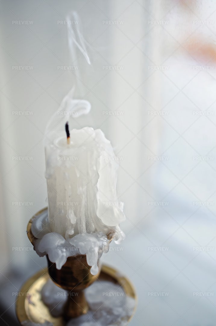 Fireless White Candle: Stock Photos