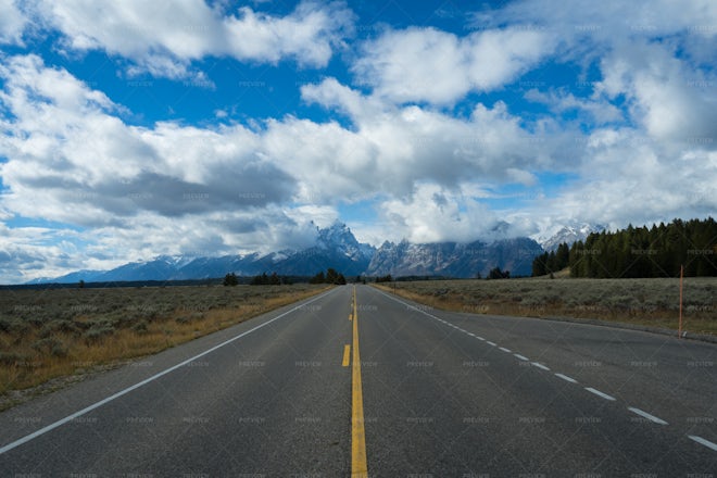 Teton Mountain Range And Road In Autumn - Stock Photos | Motion Array