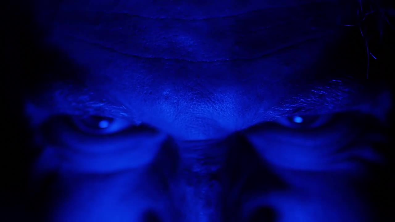 Horror Face And Blue Light - Stock Video 