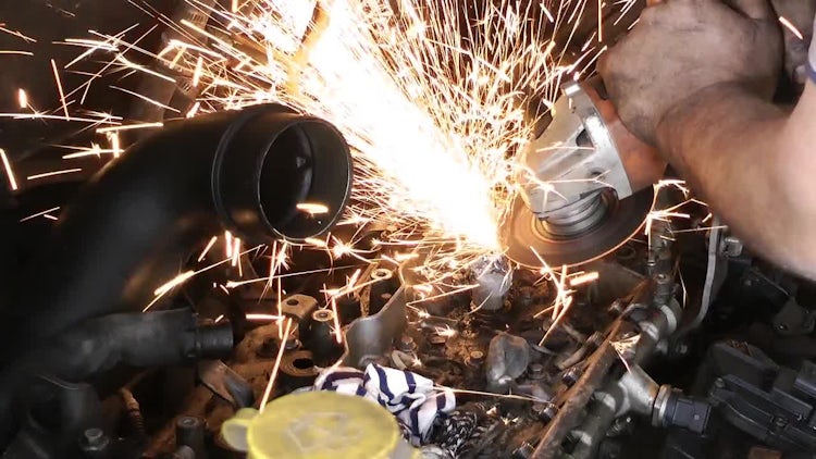 Grinding Machine Smoothening Car Engine: Stock Video