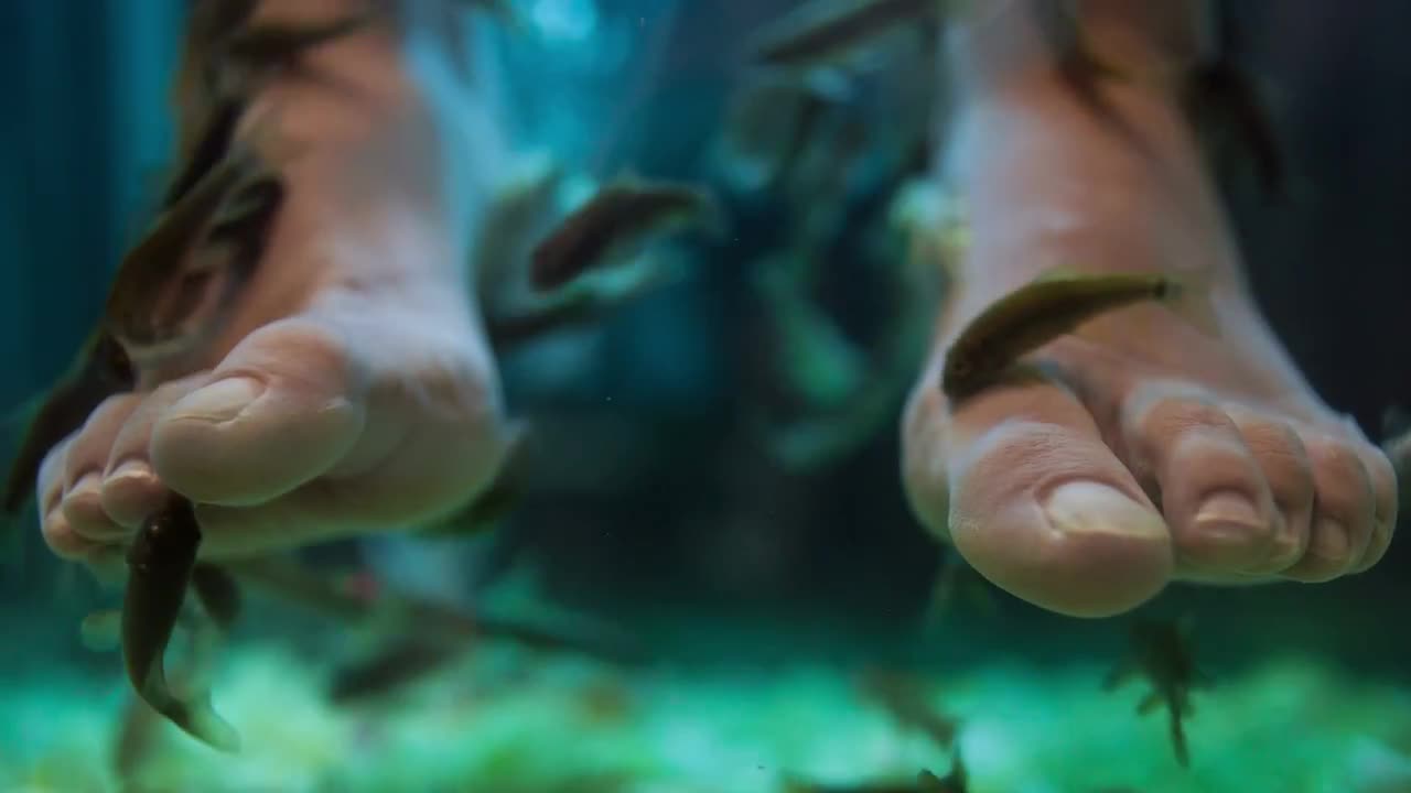 Fish Spa Feet Exfoliation Treatment Stock Video Motion Array