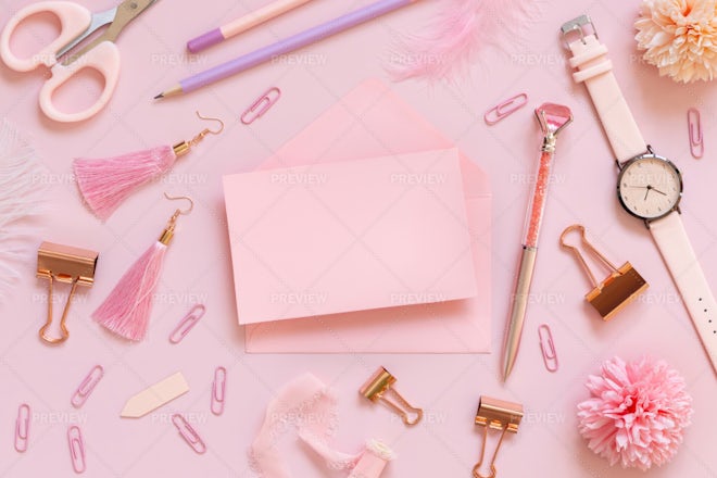 Premium Photo  Flat lay composition with pink school supplies on