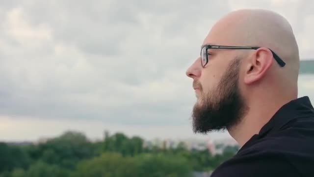 Serious Man Admiring Nature: Stock Video