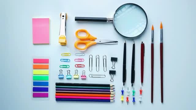 School Stationary On White Background: Stock Video