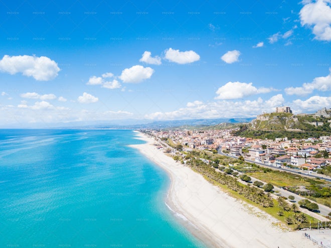 Aerial Of Roccella Ionica City Coastline - Stock Photos | Motion Array