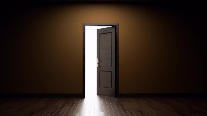 Doors Opening In A Dark Room - Stock Motion Graphics