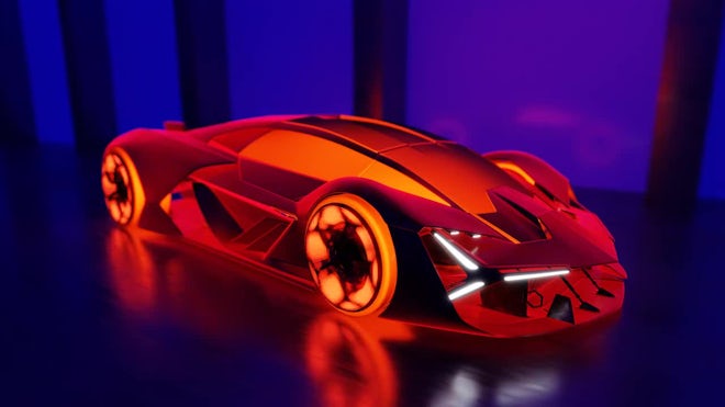 Neon Painted Race Car Drifting Inside Race Track GIF