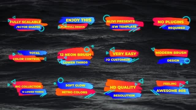 12 Neon Brush Lower Thirds: After Effects Templates