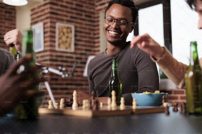 friends playing chess, Stock image