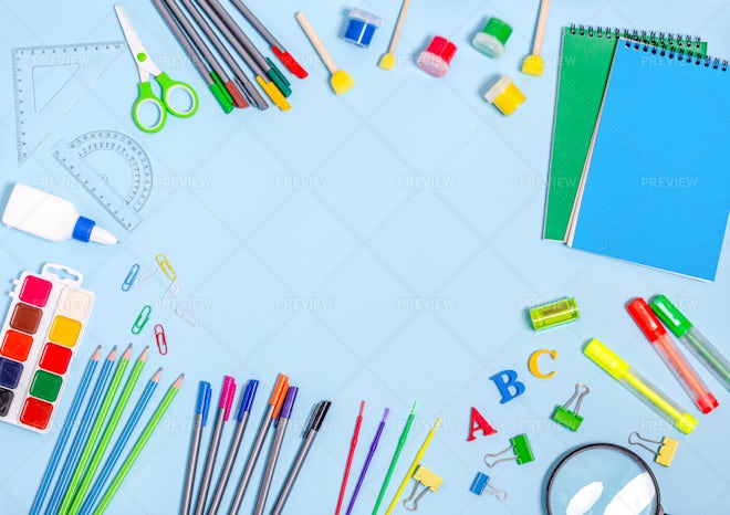 Pink School Supplies - Stock Photos