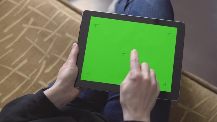Green Screen Tablet On Lap: Stock Video