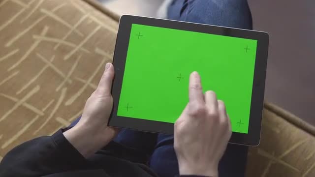 Green Screen Tablet On Lap: Stock Video