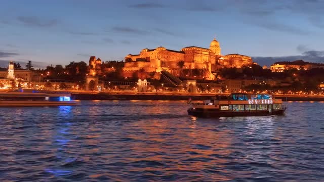 Budapest Castle And The Danube By Twilight: Stock Video