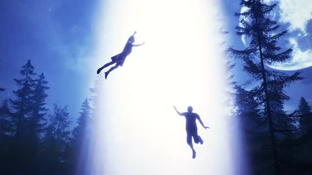 People Suspended In UFO Light Beam: Stock Motion Graphics