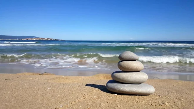 Stacked Zen Stones On Beach Stock Video Motion Array