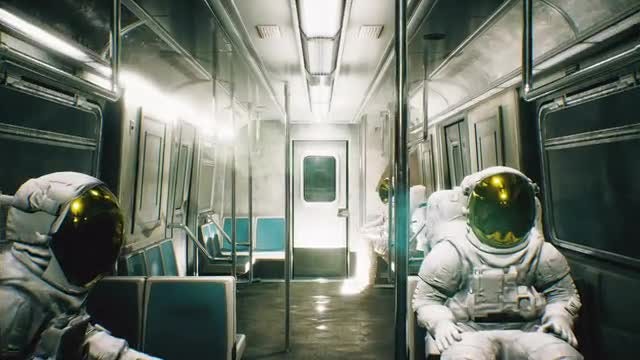 Suited Astronauts Ride The Train: Stock Motion Graphics