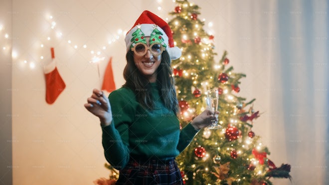 Girl At New Year Party - Stock Photos | Motion Array