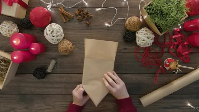 Top View Of Wrapping Presents: Stock Video