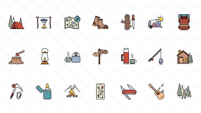 21 Wilderness Icons - Graphics | Motion Array