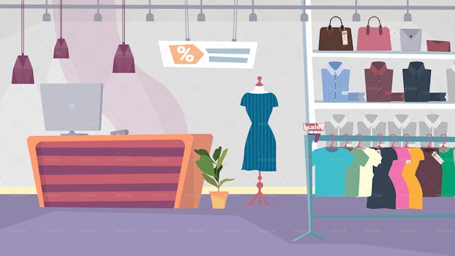 Clothes Shop Interior Flat Cartoon - Graphics | Motion Array
