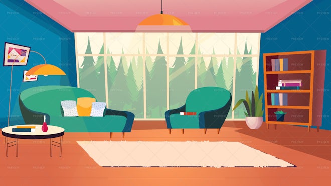 Cozy Living Room Vector Illustration - Graphics | Motion Array